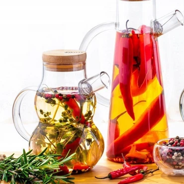 Wilmax Ölflasche aus Glas mit Ausgießer & Holzdeckel – 450 ml (15 fl oz), Volumen: 450ml