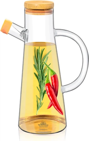 Wilmax Ölflasche aus Glas mit Ausgießer & Holzdeckel - 500 ml (17 fl oz), Volumen: 500ml
