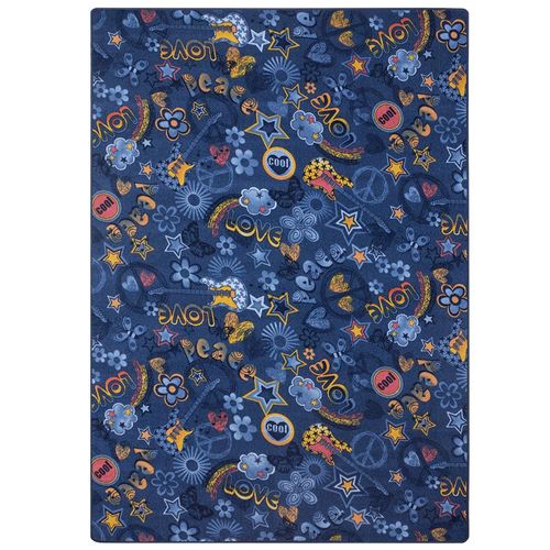Front Blau Teppich Retro Paisley Pop Love Design