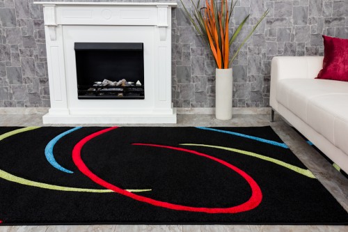 Webteppich Wellen Teppich schwarz rot gelb California