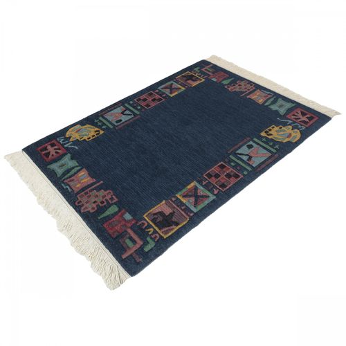 Handgeknüpfter Original Tibet Nepal Teppich blau 67x96 cm