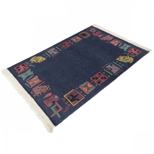 Handgeknüpfter Original Tibet Nepal Teppich 64x95 cm blau