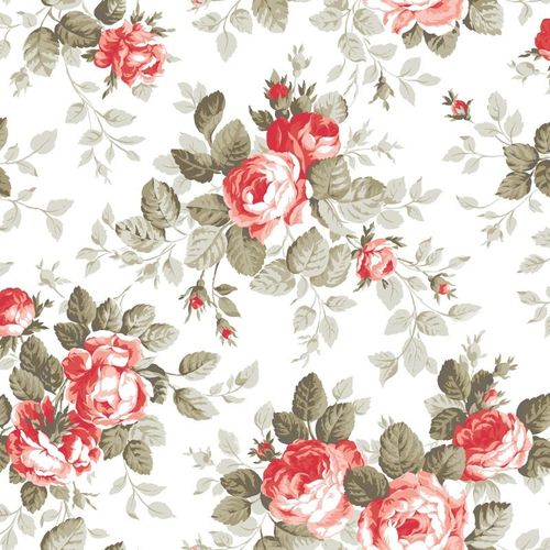 Rasch Textil Vliestapete 138111 Floral weiß rot grau