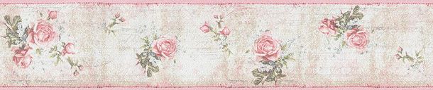 Tapetenborte im Landhausstil mit Blumen in rosa beige