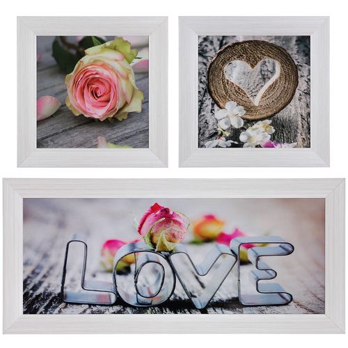 Set of 3 pictures framed art print Love roses white rose