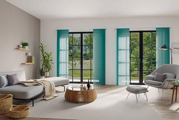 Panel curtain semi transparent turquoise plain 5840-24