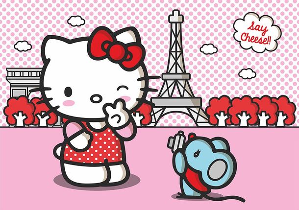 Fototapete Tapete Hello Kitty Paris Kinder rosa 360x254 cm FTS 1325