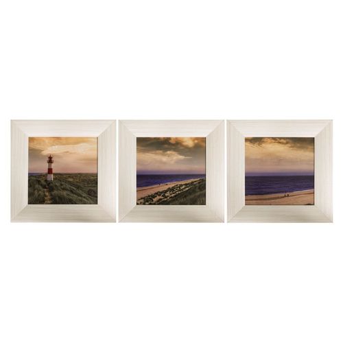 3er-Set Bilder Gerahmt Meer Strand Leuchtturm Urlaub 23x23cm