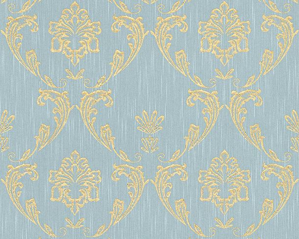 Article picture Wallpaper ornament light blue gold Metallic Silk 30658-6