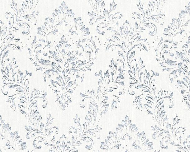 Article picture Wallpaper flowers baroque white silver Metallic Silk 30659-1