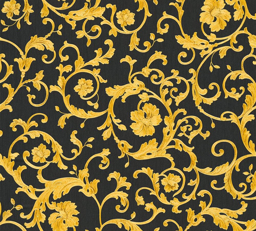 Versace Home Wallpaper Floral Black Gold Glitter 2