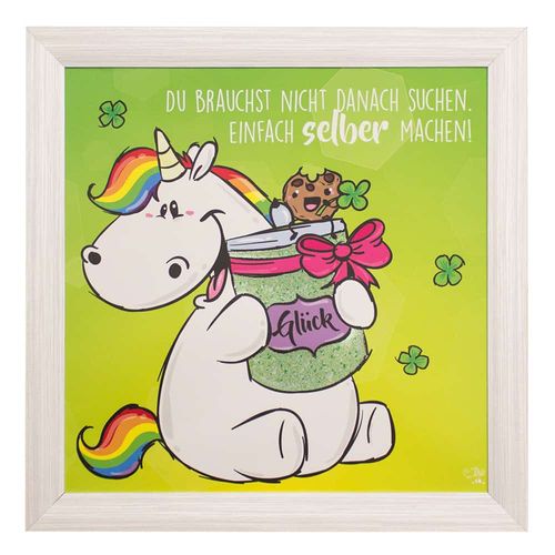 Pummeleinhorn Wandbild Einhorn Bild Glitzer Glück | 50x50cm