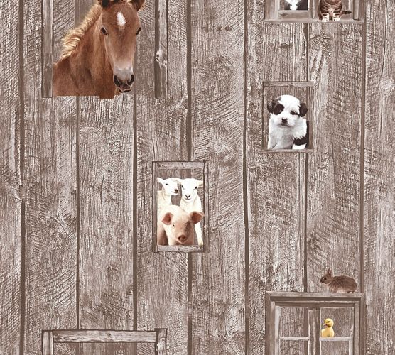 Wallpaper Kids horse dog sheep brown beige 35842-2