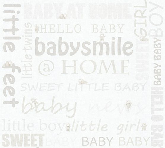 Wallpaper Kids teddy letters white grey metallic 35847-1