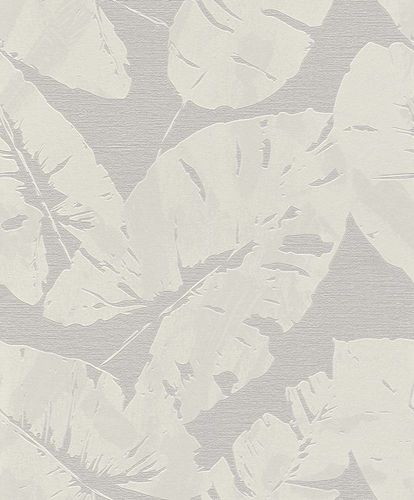 Wallpaper non-woven tropical leaves white grey Rasch Hotspot 805215