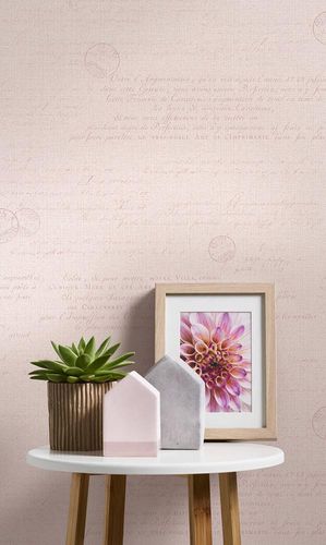 Wallpaper Non-Woven Vintage Writing pink red livingwalls 36382-1