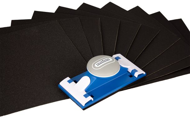 Handschleifer mit ergo-grip Wandschleifer Schleifhalter + 10 Stück Schleifpapier wasserfest