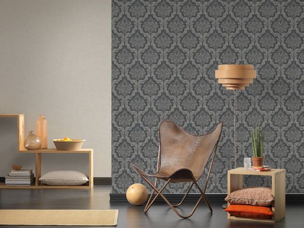 room picture non-woven wallpaper baroque pattern anthracite 36716-6