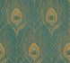 Non-Woven Wallpaper Feathers turquoise gold gloss 1