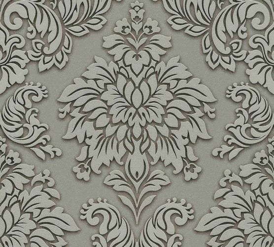 Non-Woven Wallpaper Baroque green grey Glitter 36898-1