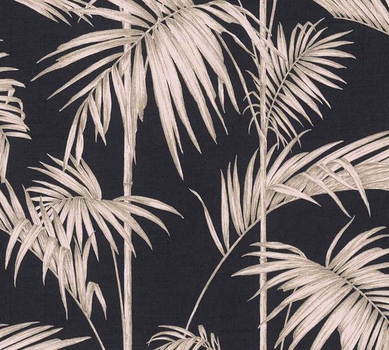 Non-Woven Wallpaper Bamboo Leaves Design black pink