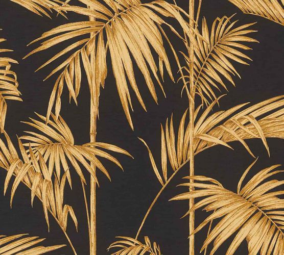 Non-Woven Wallpaper Bamboo Leaves black orange 36919-5