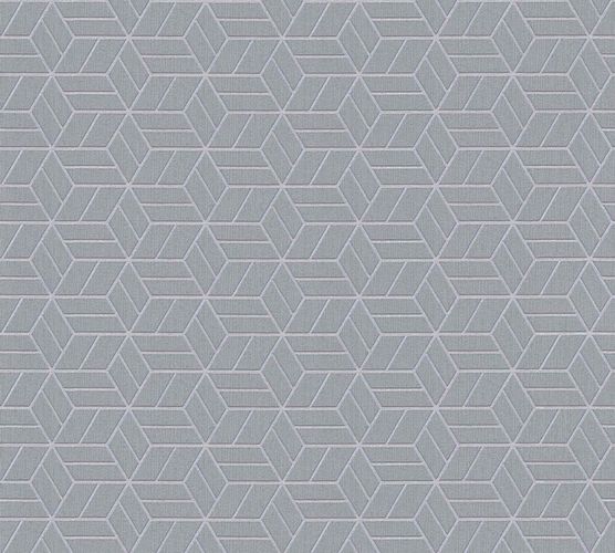 Non-Woven Wallpaper Graphic Cubes blue grey silver Glitter