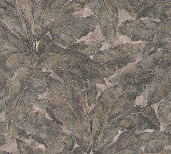 Non-Woven Wallpaper Leaves Fern anthracite beige gloss