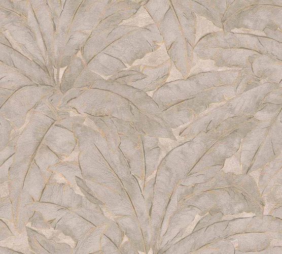 Non-Woven Wallpaper leaves grey brown gold gloss 36927-5