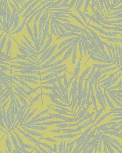 Non-Woven Wallpaper Leaves Green-Yellow Silver Metallic