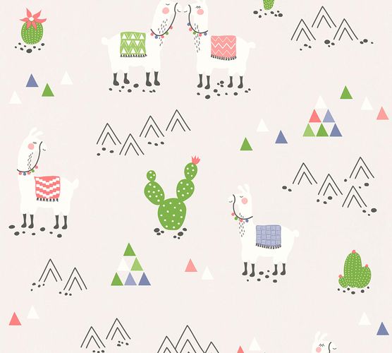 Kids Wallpaper Llama Cacti light grey colourful 36985-3