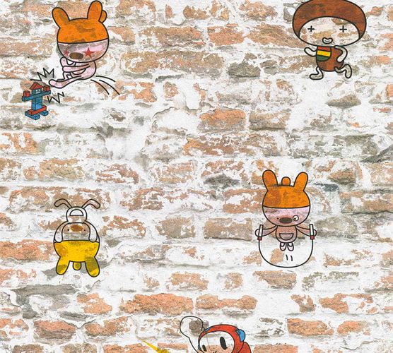Kindertapete Comic Steinwand orange weiß 36987-1