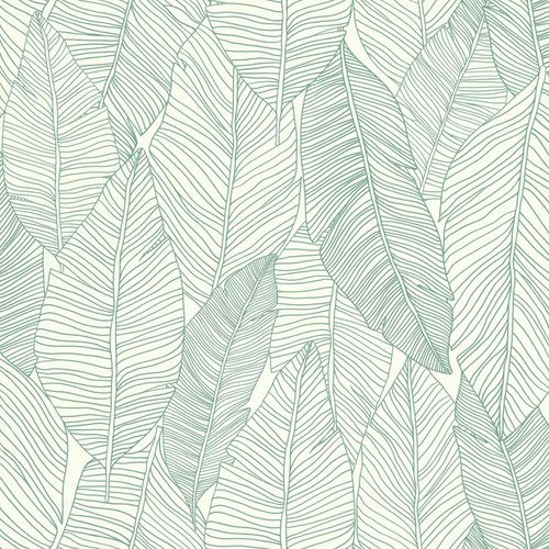 Non-Woven Wallpaper Leaves Abstract white green 139010