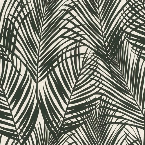 Non-Woven Wallpaper Fern Textile Look black grey 139008