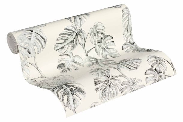 Wallpaper Non-Woven Floral Leaves white 37281-2