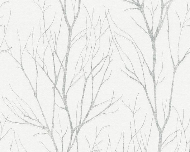 Non-Woven Wallpaper Branches grey silver metallic 37260-2