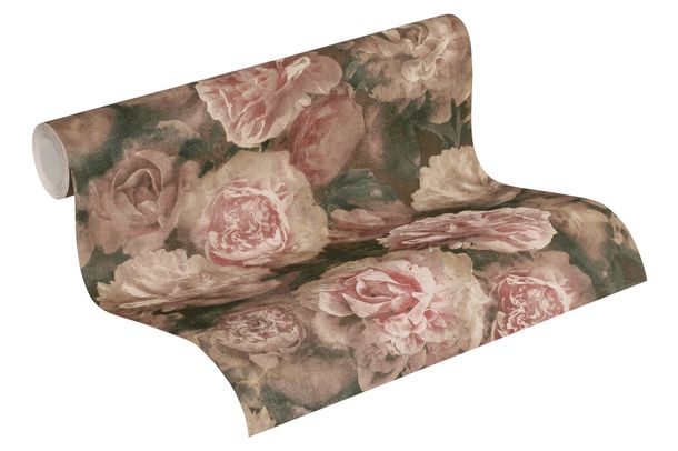 Non-woven Wallpaper 37402-2 blossoms brown rose green 