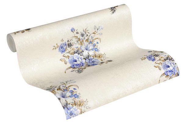 Tapete Vlies Blumenstrauß creme braun blau 37225-2