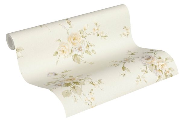 Wallpaper non-woven 3723-45 rose flowers cream green