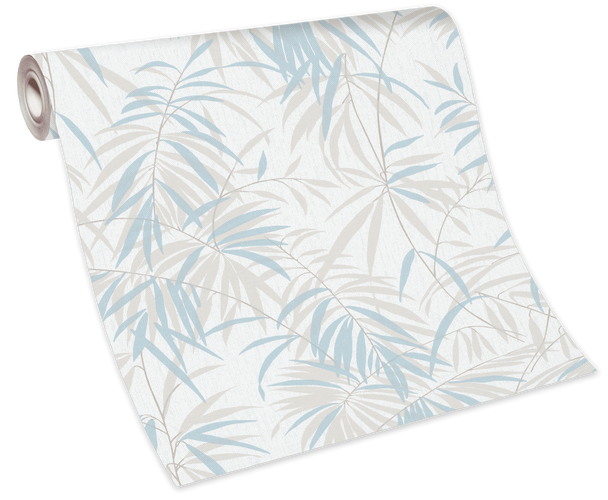 Tapete Vlies 10067-18 - Pflanzen weiß beige blau