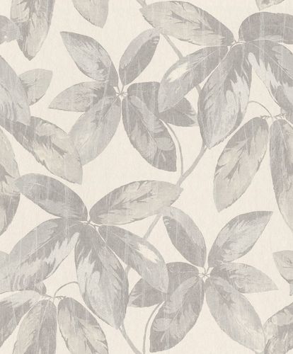 Non-Woven Wallpaper Leaves cream grey gloss 298658