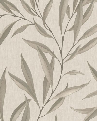 Wallpaper non-woven floral leaves brown-beige gray 32204