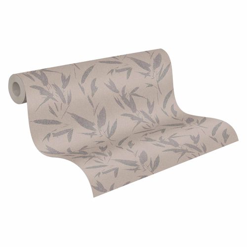 Rollenbild Vliestapete Blatt-Muster beige silber