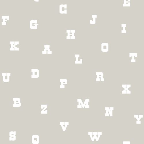 Wallpaper non-woven greige white letters 072103