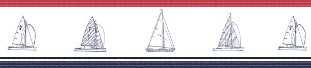 Tapetenborte weiß dunkelblau rot Boote 072137