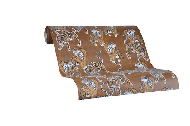 Wallpaper non-woven Tiger brown white Metallic 84867