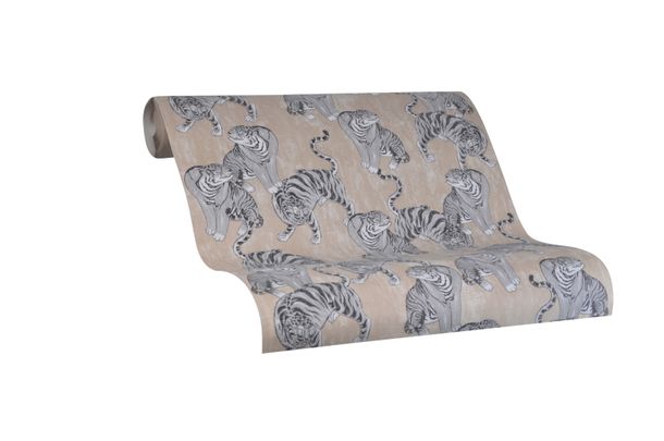 Wallpaper non-woven Tiger Beige grey Metallic 84874