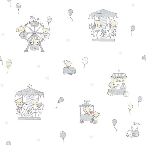 Child wallpaper paper bear Hase white gray beige 102203