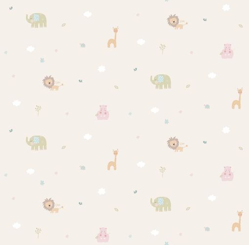 Kindertapete Papier Tiere Zoo hellbraun rosa 102221