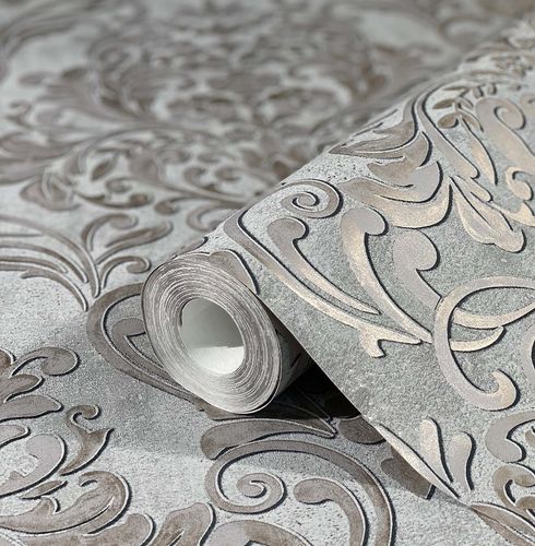 Non-woven wallpaper baroque metallic gray gold 32605